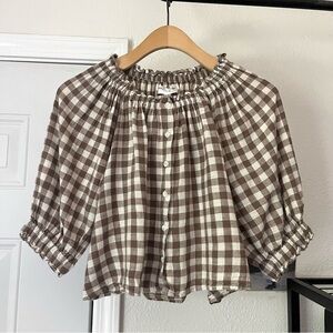 Apiece Apart Brown Checkered Blouse